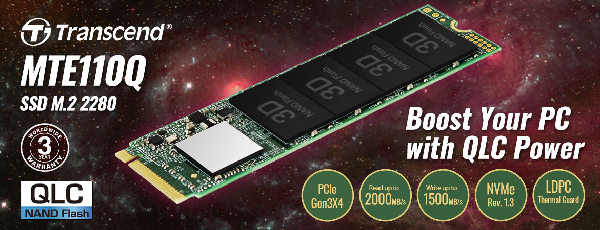 Transcend MTE110Q SSD M.2 2280 PCIe Gen3x4 NVMe QLC 500GB-1TB